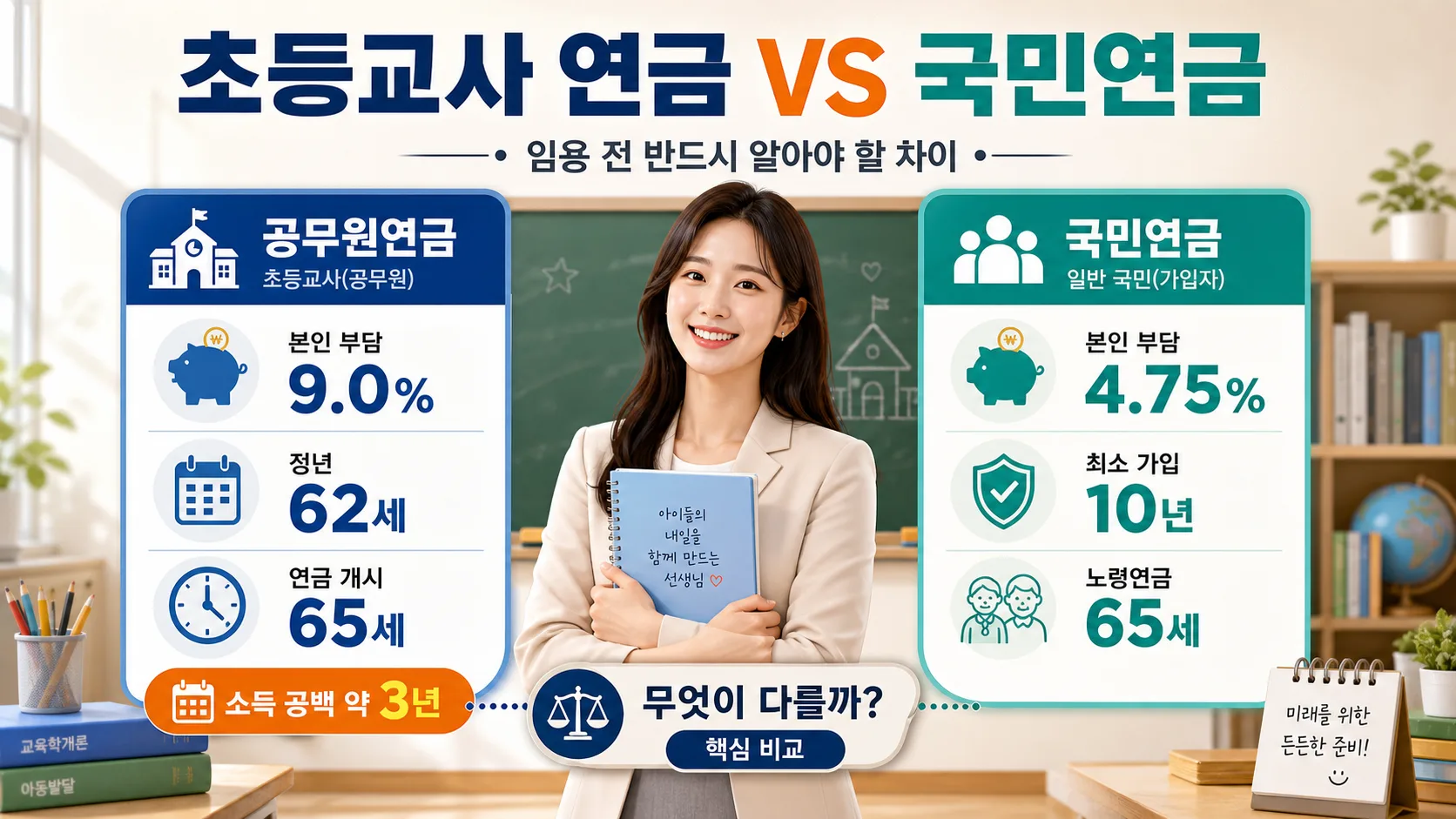 초등교사 연금 VS 국민연금: 임용 전 반드시 알아야 할 차이